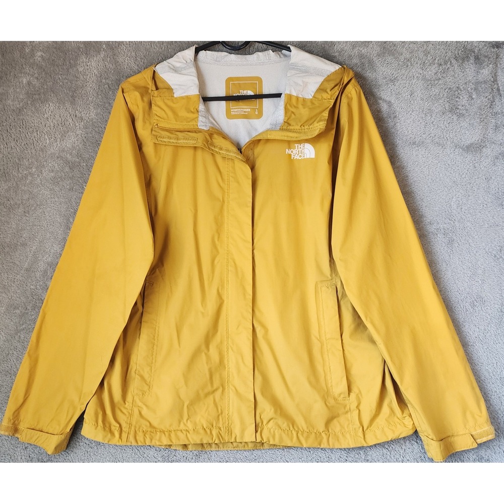 The North Face Venture 2 Rain Jacket Womens Large Mustard Yellow Hood Full Zip